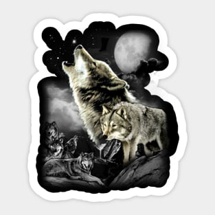 Howling Wolves in full moon Sticker